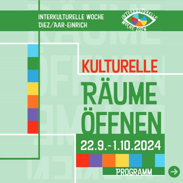 Die Interkulturelle Woche beginnt bald, und hier ist das Programm! 🌍❤️
Die Interkulturelle Woche setzt ein Zeichen für Menschenwürde und Menschenrechte, schafft Räume für Begegnung, Zusammenarbeit und Vertrauen, und fördert die Wertschätzung von Vielfalt.🤝🌈
Im Kontext globaler Konflikte soll sie Verbundenheit und Ermutigung stärken.💪 Durch kulturelle Aktivitäten wird Menschen mit Zuwanderungsgeschichte die Möglichkeit gegeben, sich auszudrücken. Die Aktion, organisiert von ehrenamtlichen Flüchtlingsinitiativen und Migrationshilfsorganisationen, findet vom 🗓22.9. bis 1.10.24 in der Region Diez und Aar-Einrich statt und zielt darauf ab, Integration und Toleranz zu fördern.❤️

#interkulturellewoche #ikw2024 #vielfaltverbindet  #integration #toleranz #diezaareinrich #limburganderlahn #diez #zollhaus #kremlkulturhaus #Vernissage #kreativ #kulturerleben #kulturerleben